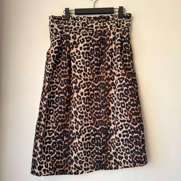GANNI Leopard-Print Cotton-Denim Wrap Skirt EU 40 / US 8-10 - Picture 8 of 11